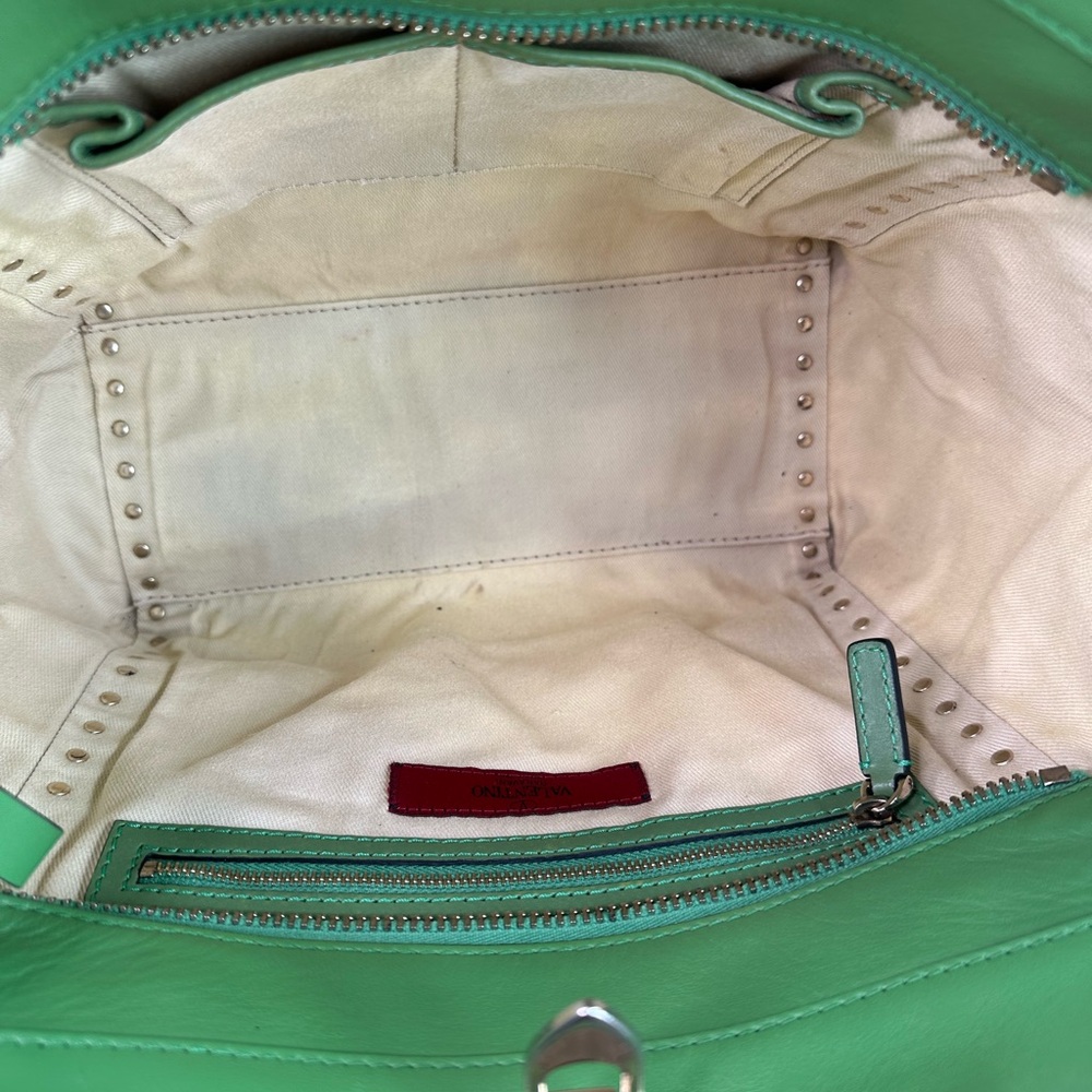 Valentino Green Studded Leather Tote Handbag - Picture 6 of 9